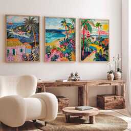 Set Of 3 Isla Mujeres Posters, Mexico Prints, Caribbean Wall Art Set, Mexican Island Beach Tropical Decor - thumbnail 3