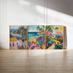Set Of 3 Isla Mujeres Posters, Mexico Prints, Caribbean Wall Art Set, Mexican Island Beach Tropical Decor - thumbnail 2