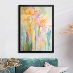 Abstract Floral Canvas Wall Art Pastel Modern Flower Painting Print Blush Teal Botanical Decor For Bedroom, Living Room - thumbnail 4