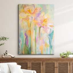 Abstract Floral Canvas Wall Art Pastel Modern Flower Painting Print Blush Teal Botanical Decor For Bedroom, Living Room