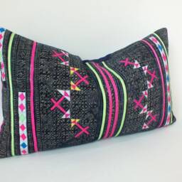 Indigo Batik Pillow Cover Vintage Hmong Textile 12x20 Sofa Couch Bedroom Decorative Pillows - thumbnail 3