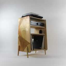 Limited Edition Plywood Record Player Stand Mid-Century Vinyl Storage Cabinet - thumbnail 2