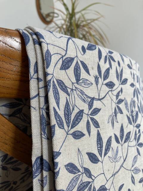 Sample Only - Curtains Made To Measure? Just Need Pole Length & Drop Quote Dark Blue Leaves Linen - image 1