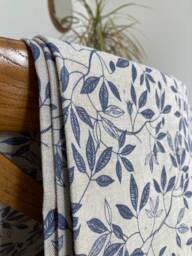 Sample Only - Curtains Made To Measure? Just Need Pole Length & Drop Quote Dark Blue Leaves Linen - thumbnail 1