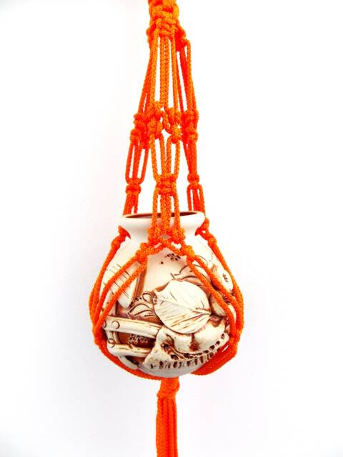 Mini Macrame Plant Holder Orange Hanger 10 Inches 3 Mm Wall Hanging Flower Pot Planter Pattern Indoor Or Outdoor Decor - image 1