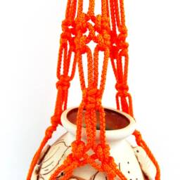 Mini Macrame Plant Holder Orange Hanger 10 Inches 3 Mm Wall Hanging Flower Pot Planter Pattern Indoor Or Outdoor Decor - thumbnail 3