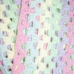 Crochet Baby Afghan, Pastel Rainbow Blanket, Fringe, 38x38 - thumbnail 3
