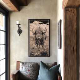 Buffalo Engraved Wooden Art - Western Wall Art, Animal Lover Gift, Birch Panel, Block Print Style Illustration, Desert Home Accent - thumbnail 2