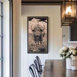 Buffalo Engraved Wooden Art - Western Wall Art, Animal Lover Gift, Birch Panel, Block Print Style Illustration, Desert Home Accent - thumbnail 3