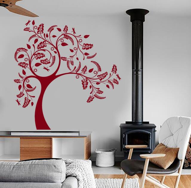 Wall Vinyl Decal Nature Patterns Ornamental Tree & Butterflies Sketch Eco Abstract Modern Home Decor - #1200Dz - image 1