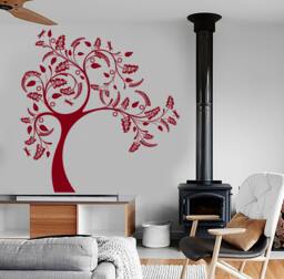 Wall Vinyl Decal Nature Patterns Ornamental Tree & Butterflies Sketch Eco Abstract Modern Home Decor - #1200Dz - thumbnail 1