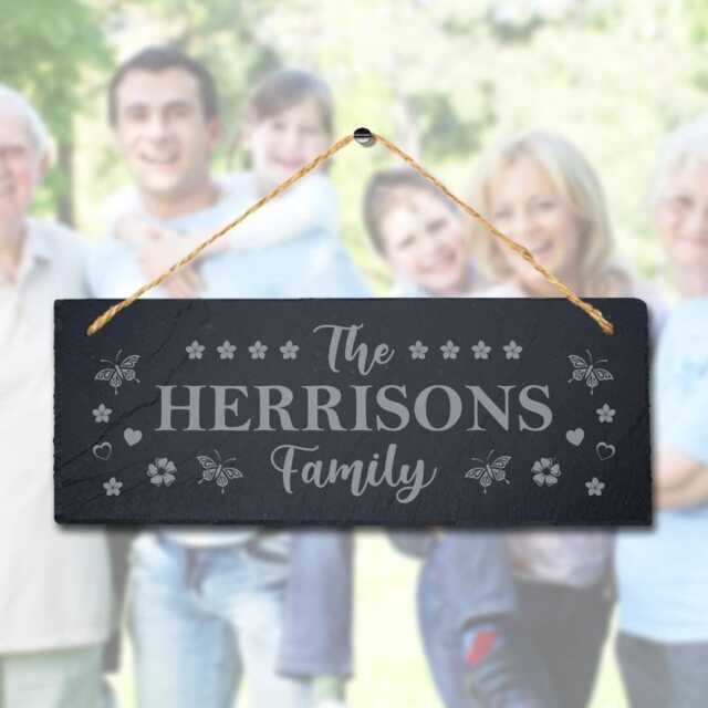 Personalised Family Name Hanging Slate Laser Engraved Home Wall Art Plaque Sign - image 1