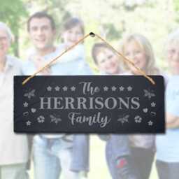 Personalised Family Name Hanging Slate Laser Engraved Home Wall Art Plaque Sign - thumbnail 1