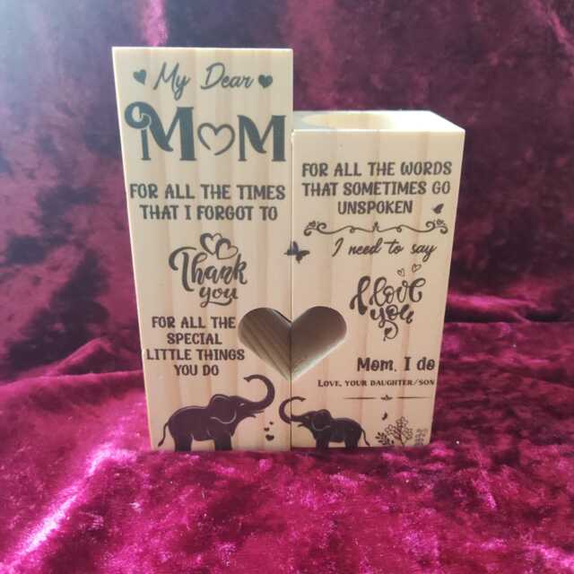 Solid Wood Candle Holder Set - Tealight Holders Mother Gift My Dear Mom Wooden Mantle Piece Ornament Christmas - image 1