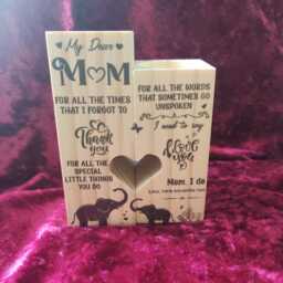 Solid Wood Candle Holder Set - Tealight Holders Mother Gift My Dear Mom Wooden Mantle Piece Ornament Christmas - thumbnail 4