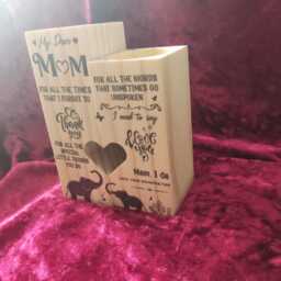 Solid Wood Candle Holder Set - Tealight Holders Mother Gift My Dear Mom Wooden Mantle Piece Ornament Christmas - thumbnail 2