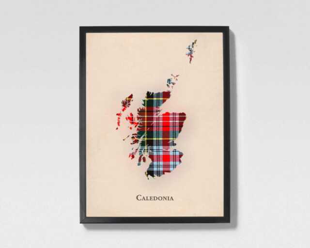 Clan Caledonia Scottish Tartan Map - Of Scotland Family Wall Decor, Ready To Hang - image 1