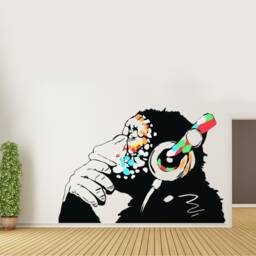 Banksy Thinking Monkey Sticker - Art Vinyl Street Dj Baksy Wall Decal Headphones Chimp Music Thinker Graffiti Mural Boy Smart Decals - thumbnail 1