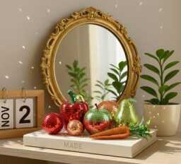 Mirror Mosaic Fruit & Veggie Set - Disco Ball Glam Home Accent