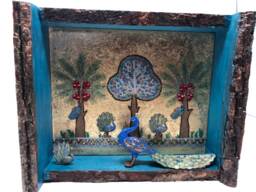 The Arabesque?? Medieval Norman Sicily Peacock Garden Home Decor Shadowbox Inspired From Throne Room Of Roger Ii Palermo Art - thumbnail 1
