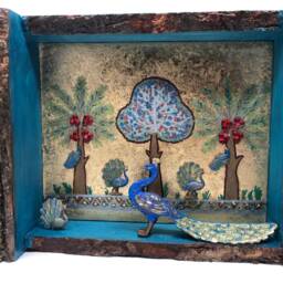 The Arabesque?? Medieval Norman Sicily Peacock Garden Home Decor Shadowbox Inspired From Throne Room Of Roger Ii Palermo Art - thumbnail 3
