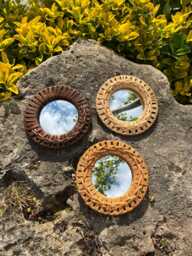 Handmade Bamboo Circle Mirror Boho Wall Decor - 6 - thumbnail 1