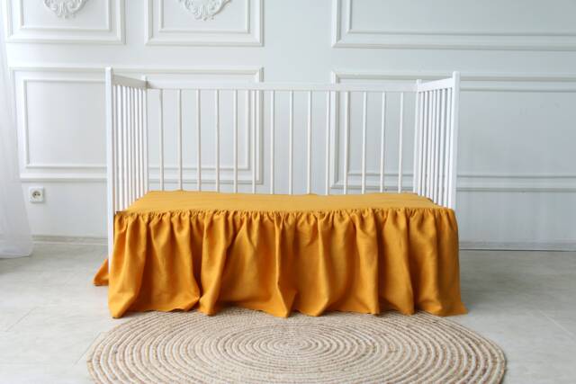 Mustard Yellow Cot Bed Skirt, Girl Crib Bed Skirt, Ruffled Skirt Baby Bed, For Nursery Room Decor, Bedding - image 1