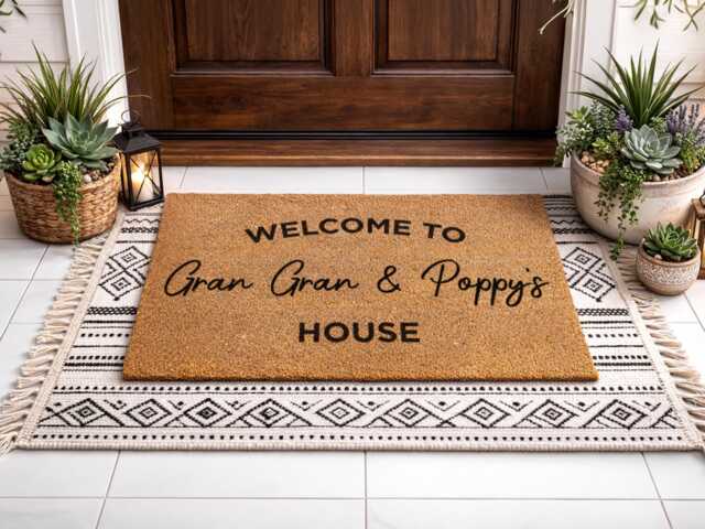 Gran & Poppy's Place - Custom Welcome Mat Modern Scripted House Rug - image 1