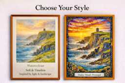 Malin Head Print - Donegal Coastal Wall Art Choose Watercolour Or Stained Glass - thumbnail 1