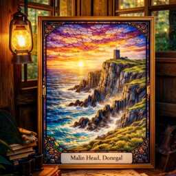 Malin Head Print - Donegal Coastal Wall Art Choose Watercolour Or Stained Glass - thumbnail 3