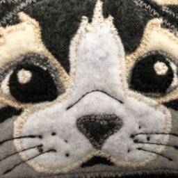 Framed Kitty Fabric Art, Are You Still Asleep Human 6 X 8 Cat Wall Decor, Black & White Felt Art - thumbnail 3