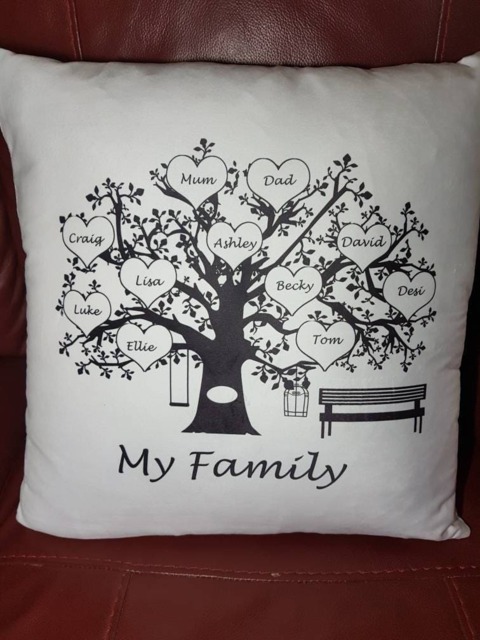 Family Tree Cushion. Personalised Soft Cushion. Special Gift For Parents/Grandparents. Unusual Christmas Gift Mum & Dad - image 1