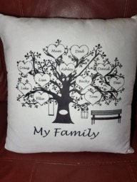 Family Tree Cushion. Personalised Soft Cushion. Special Gift For Parents/Grandparents. Unusual Christmas Gift Mum & Dad - thumbnail 1
