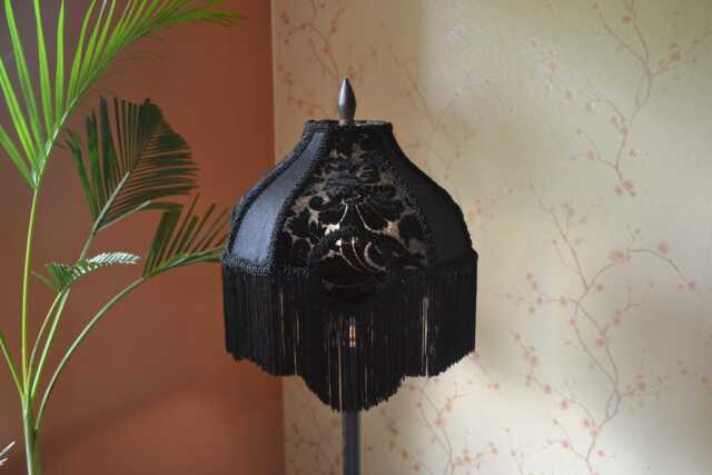 Gothic Black Velvet Lampshade With Rayon Fringe Halloween Decor - image 1