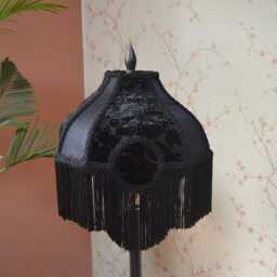 Gothic Black Velvet Lampshade With Rayon Fringe Halloween Decor - thumbnail 2