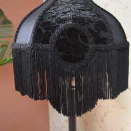 Gothic Black Velvet Lampshade With Rayon Fringe Halloween Decor - thumbnail 3