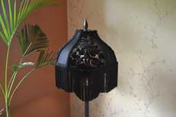 Gothic Black Velvet Lampshade With Rayon Fringe Halloween Decor - thumbnail 1