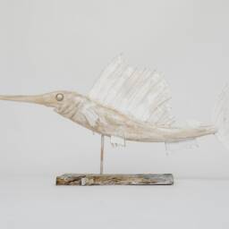 Recycled Wood Fish Sculpture - Hand-Carved Glacial White Nautical Art - thumbnail 2