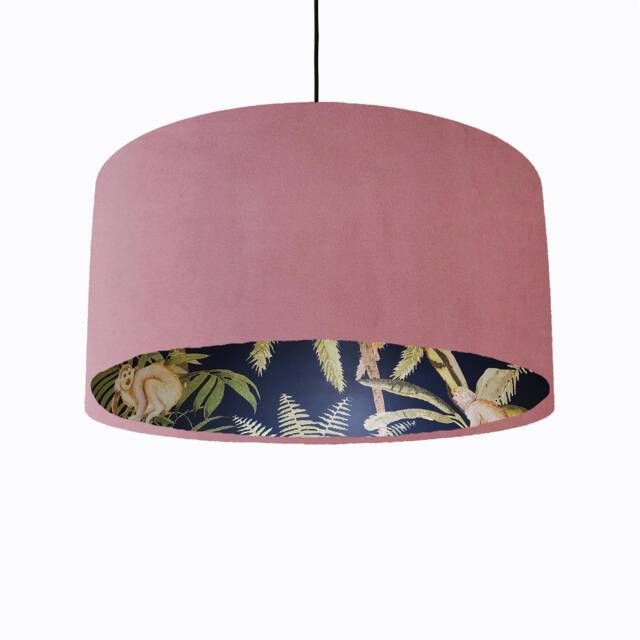 Light Pink Velvet & Tropical Lampshade With Dark Monkey Lining - image 1