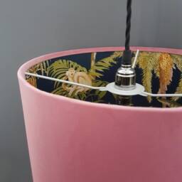 Light Pink Velvet & Tropical Lampshade With Dark Monkey Lining - thumbnail 3
