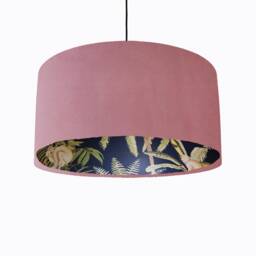 Light Pink Velvet & Tropical Lampshade With Dark Monkey Lining - thumbnail 1