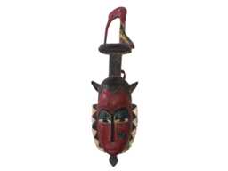 Hand-Carved Baule Wood Tribal Mask African Wall Art From Ghana - thumbnail 1