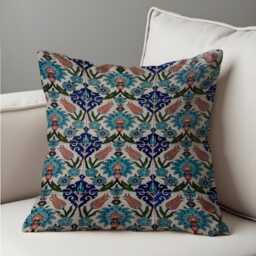 Turkish Tile Cushion Cover, Blue Floral Pattern Decorative Throw Pillowcase, Ottoman Style Sofa Pillow Case - thumbnail 2