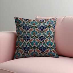 Turkish Tile Cushion Cover, Blue Floral Pattern Decorative Throw Pillowcase, Ottoman Style Sofa Pillow Case - thumbnail 4