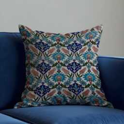 Turkish Tile Cushion Cover, Blue Floral Pattern Decorative Throw Pillowcase, Ottoman Style Sofa Pillow Case - thumbnail 1