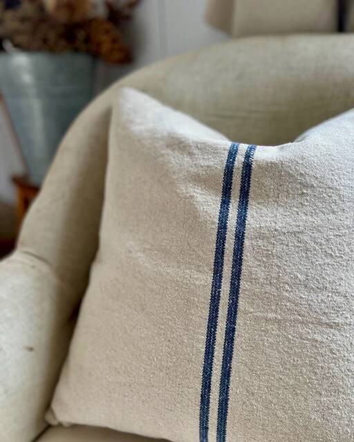 Rustic Blue Stripe Grainsack Cushion - image 1