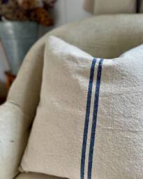 Rustic Blue Stripe Grainsack Cushion - thumbnail 1