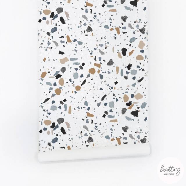 Neutral Blue Terrazzo Wallpaper/Coastal Style Traditional Or Removable Nautical Wall Mural - image 1