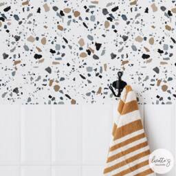 Neutral Blue Terrazzo Wallpaper/Coastal Style Traditional Or Removable Nautical Wall Mural - thumbnail 2