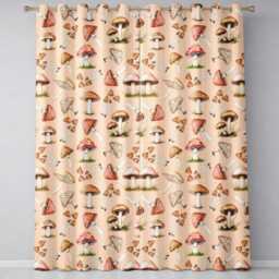 Watercolor Forest Mushrooms Botanical Elements On Warm Beige Seamless Pattern Readymade Eyelet Ring Top Thermal 100% Blackout Curtains - thumbnail 2